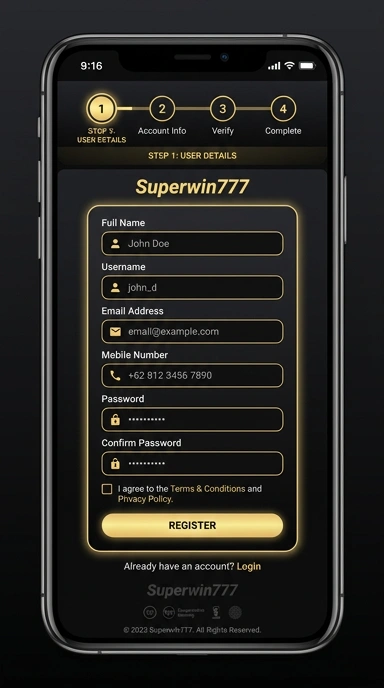 Tampilan halaman daftar superwin777